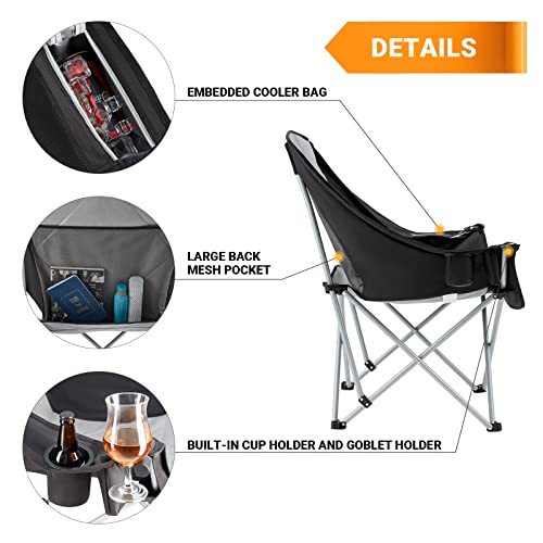 KingCamp Oversized Folding Camping Chair Outdoor Portable Bucket Chair Heavy Duty Extra Large XL Sofa Chair for Adults, Supports 300lbs with Cooler Bag for Sports, Festival, Yard