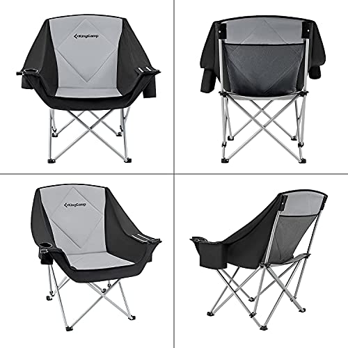 KingCamp Oversized Folding Camping Chair Outdoor Portable Bucket Chair Heavy Duty Extra Large XL Sofa Chair for Adults, Supports 300lbs with Cooler Bag for Sports, Festival, Yard