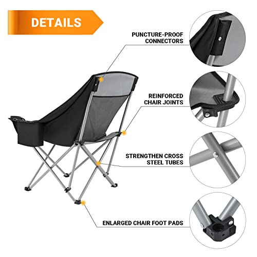 KingCamp Oversized Folding Camping Chair Outdoor Portable Bucket Chair Heavy Duty Extra Large XL Sofa Chair for Adults, Supports 300lbs with Cooler Bag for Sports, Festival, Yard