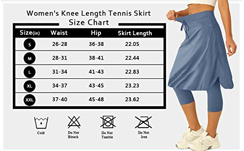 Women 20" Knee Length Tennis Skirt with Built in Legging Golf Skirts Skirted Legging with Pockets Wine Red