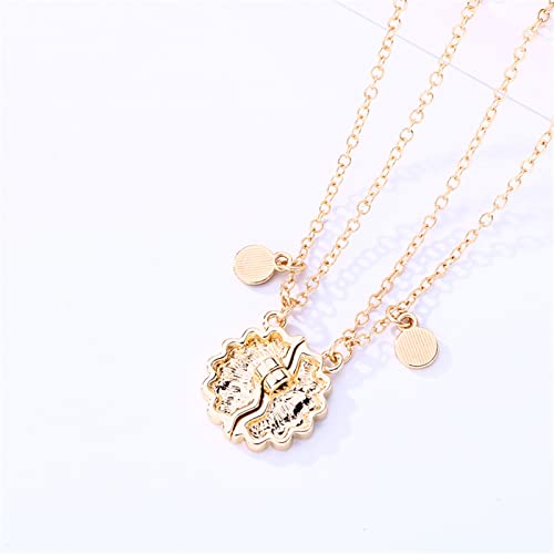 2Pcs Half Sun Sunflower Daisy Flower Pendant Necklace for Women Best Friend Attraction Long Distance Matching Adjustable Necklace Friendship Jewelry-D gold sunflower