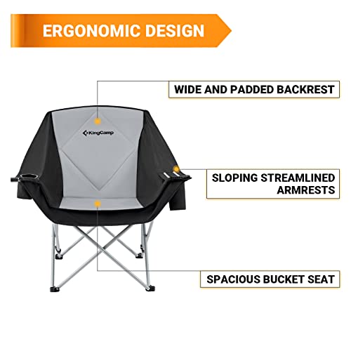 KingCamp Oversized Folding Camping Chair Outdoor Portable Bucket Chair Heavy Duty Extra Large XL Sofa Chair for Adults, Supports 300lbs with Cooler Bag for Sports, Festival, Yard