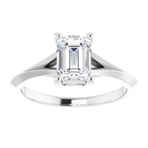 10K Solid White Gold Handmade Engagement Rings 1.0 CT Emerald Cut Moissanite Diamond Solitaire Wedding/Bridal Ring Set for Women/Her Propose Ring Gifts (9.5)