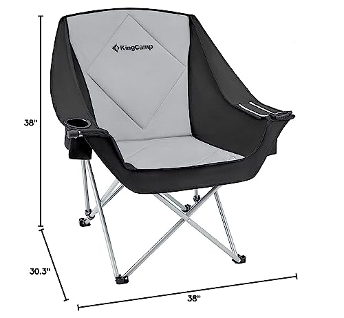 KingCamp Oversized Folding Camping Chair Outdoor Portable Bucket Chair Heavy Duty Extra Large XL Sofa Chair for Adults, Supports 300lbs with Cooler Bag for Sports, Festival, Yard