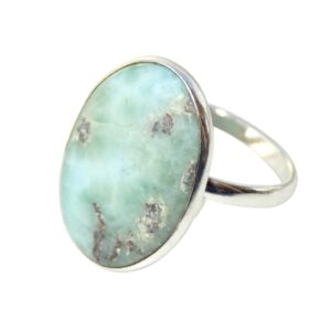 Natural Larimar Ring, Women's Ring, Statement Ring, Simple Bezel Gemstone Ring, (Size- 6.5 USA) Blue