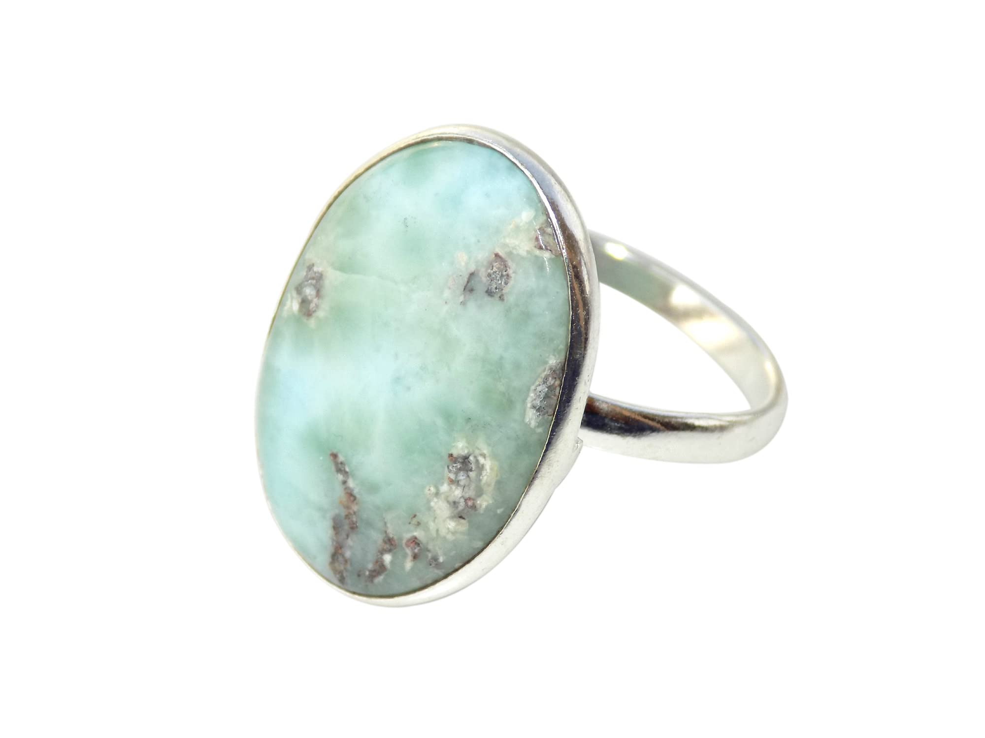 Natural Larimar Ring, Women's Ring, Statement Ring, Simple Bezel Gemstone Ring, (Size- 6.5 USA) Blue