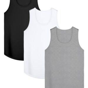 KAWATA Men's 3 Pack Dry Fit Workout Tank Top Gym Muscle Tee Fitness Bodybuilding Sleeveless T Shirts