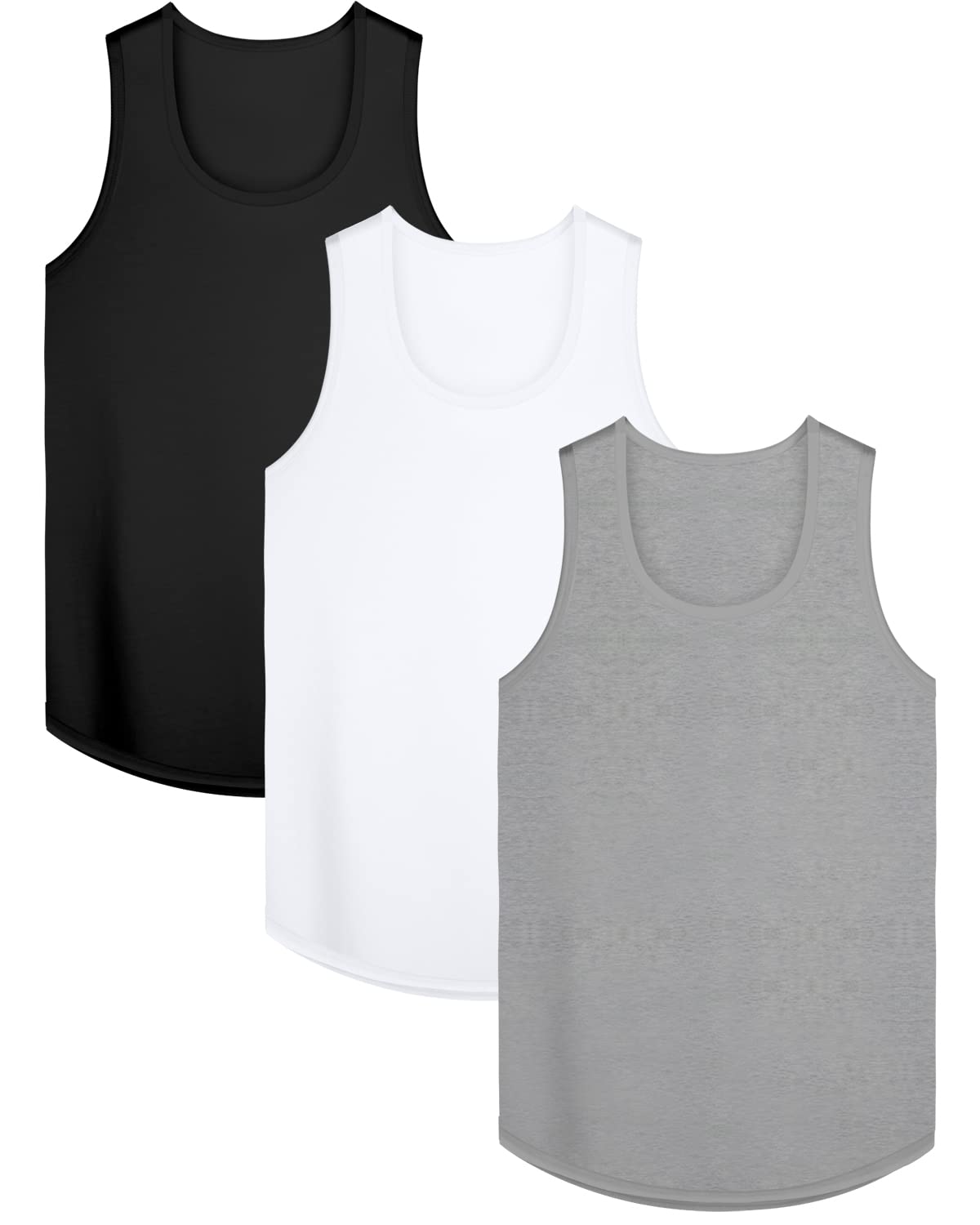 KAWATA Men's 3 Pack Dry Fit Workout Tank Top Gym Muscle Tee Fitness Bodybuilding Sleeveless T Shirts