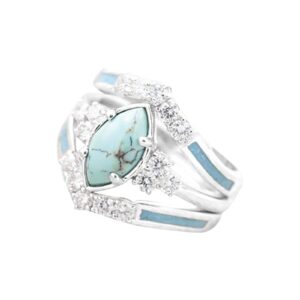 Elegant Rings Turquoise Ring for Women 3-in-1 Simulated Diamond CZ Ring Engagement Rings Bohemian Ring Jewelry (A, 8)