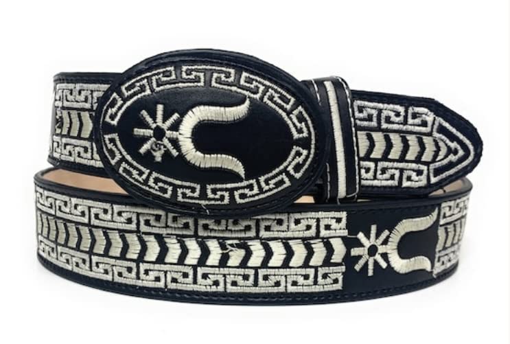 Men's Black western Embroidered Charro Belt, Cinto Charro Vaquero Bordado (44)