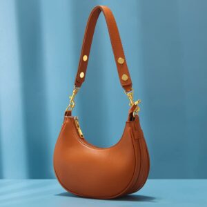 Mn&Sue Women's Leather Shoulder Bag - Classic Medium Hobo Tote - Sleek Crescent Shape for Effortless Style (Brown)