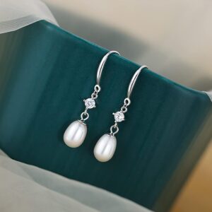 SLUYNZ 925 Sterling Silver Pearl Drop Earrings for Women Teen Girls Pearl Dangle Earrings Wedding Bridal Earrings (A-Silver)