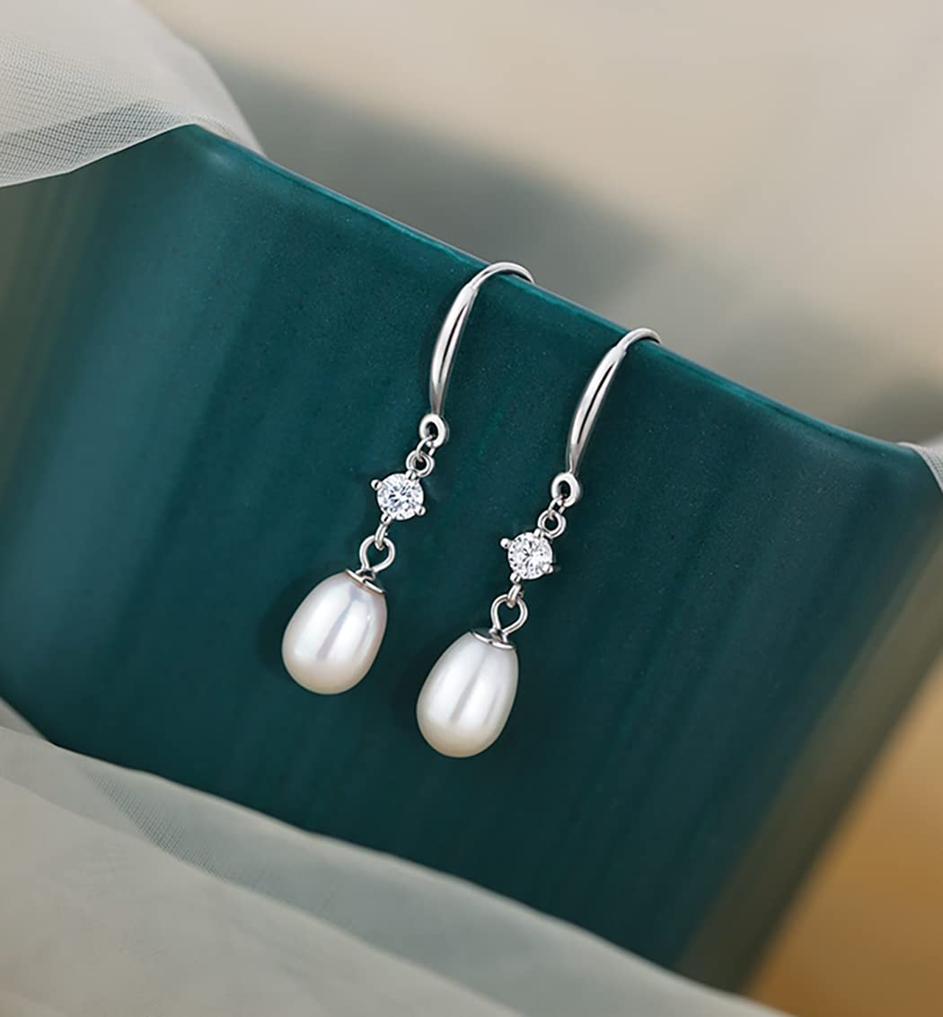 SLUYNZ 925 Sterling Silver Pearl Drop Earrings for Women Teen Girls Pearl Dangle Earrings Wedding Bridal Earrings (A-Silver)