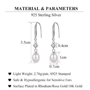 SLUYNZ 925 Sterling Silver Pearl Drop Earrings for Women Teen Girls Pearl Dangle Earrings Wedding Bridal Earrings (A-Silver)