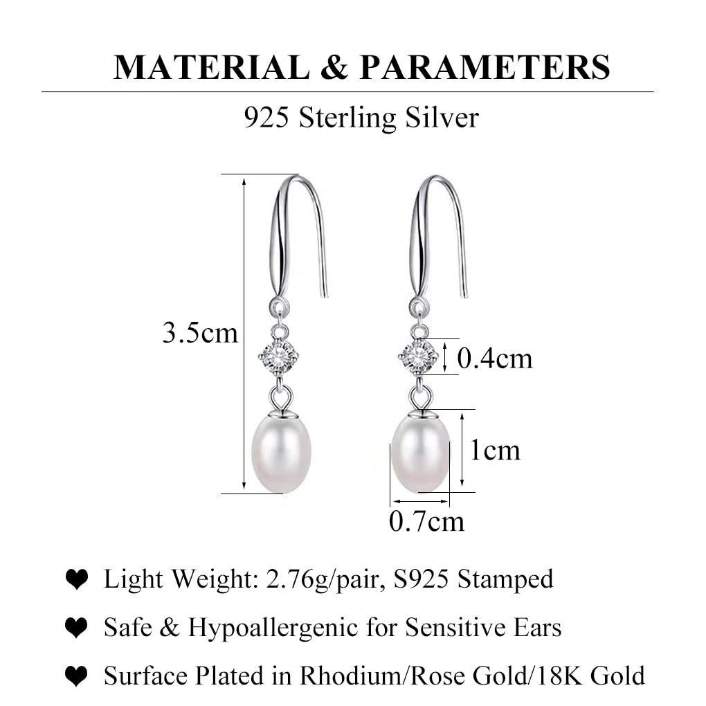 SLUYNZ 925 Sterling Silver Pearl Drop Earrings for Women Teen Girls Pearl Dangle Earrings Wedding Bridal Earrings (A-Silver)