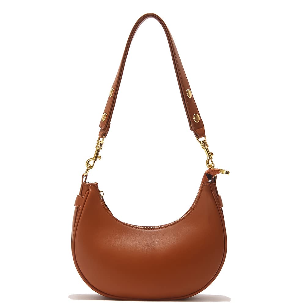 Mn&Sue Women's Leather Shoulder Bag - Classic Medium Hobo Tote - Sleek Crescent Shape for Effortless Style (Brown)