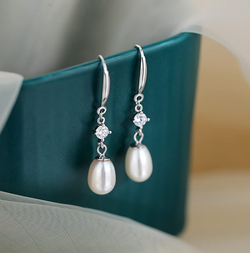 SLUYNZ 925 Sterling Silver Pearl Drop Earrings for Women Teen Girls Pearl Dangle Earrings Wedding Bridal Earrings (A-Silver)