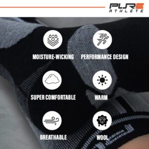 Pure Athlete Ski Socks Made in USA - Alpaca Wool Winter Weather Lightweight Socks for Skiing (L, Black)