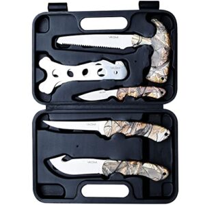 vagmi hunting knife set -5 pieces of portable butcher game processing set ， hunting knife for men ，for deer hunting ，survival, camping, fishing, meat,with storage case