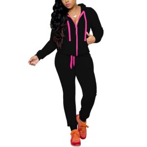 Nimsruc Two Piece Outfits For Women Jogging Suits Long Sleeve Casual Tracksuit Sweatsuit Pants Sets Black XXL