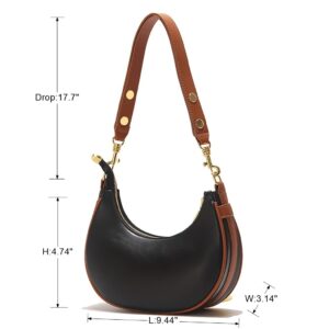 Mn&Sue Women's Leather Shoulder Bag - Classic Medium Hobo Tote - Sleek Crescent Shape for Effortless Style (Brown)