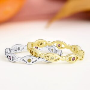 JIANGYUE Evil Eye Infinity Ring for Women Colorful Cubic Zirconia Eyes Stackable Engagement Rings Wedding Jewelry Gift Size 9