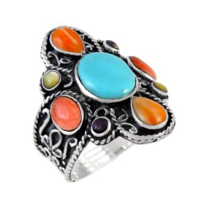 turquoise ring sterling silver 925 genuine gemstones size 6 to 11 (multi-gemstones) (7)