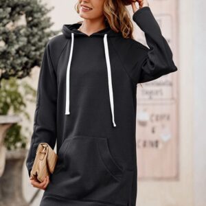 PRETTYGARDEN Women's Casual Pullover Sweatshirt Long Sleeve Split Hem Hoodie Dress with Kangaroo Pocket (Dark Grey,Small)