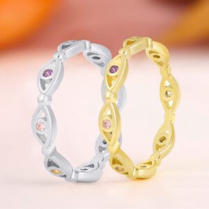 JIANGYUE Evil Eye Infinity Ring for Women Colorful Cubic Zirconia Eyes Stackable Engagement Rings Wedding Jewelry Gift Size 9