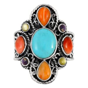 Turquoise Ring Sterling Silver 925 Genuine Gemstones Size 6 to 11 (Multi-Gemstones) (7)