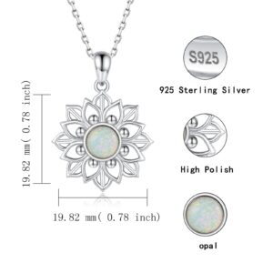 MANBU Sterling Silver Lotus Flower Necklace - Mandala Flower of Life Pendant Yoga Jewelry Gift for Women Yoga Lovers (Opal)