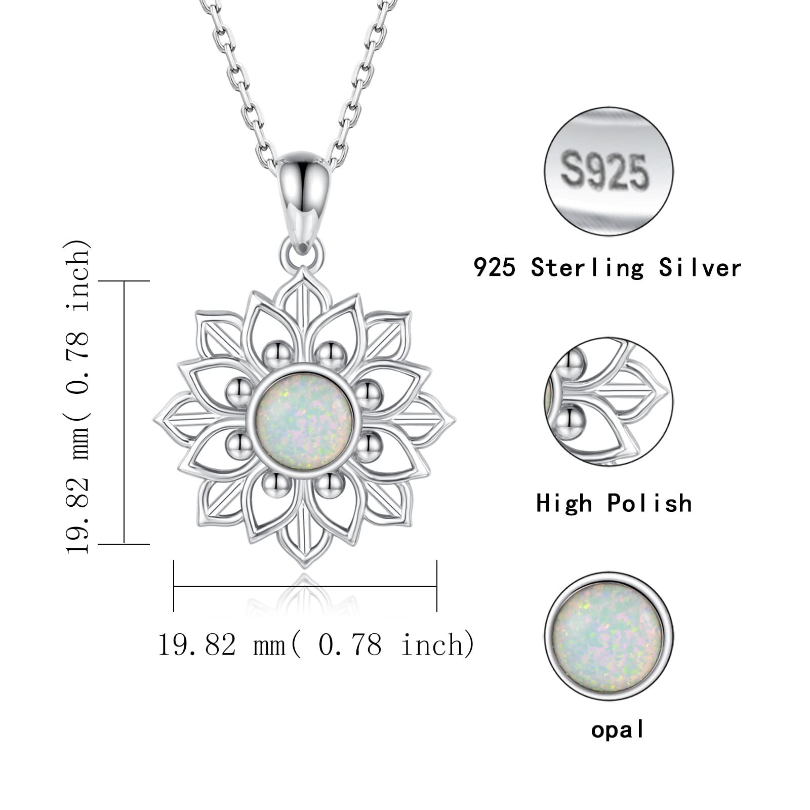 MANBU Sterling Silver Lotus Flower Necklace - Mandala Flower of Life Pendant Yoga Jewelry Gift for Women Yoga Lovers (Opal)