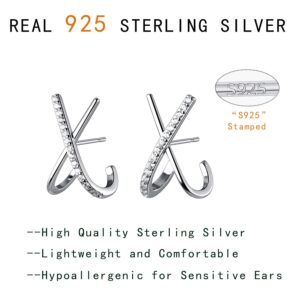 Reffeer 925 Sterling Silver Letter X Cuff Earrings Piercings for Women Teens CZ X Wrap Earrings Huggie Studs (A-Silver)