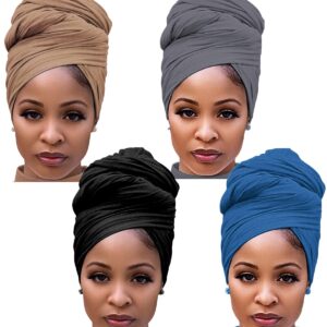 Harewom 4PCS Turban Head Wraps for Black Women African Hair Wraps Stretchy Headwraps Head Scarf for Women with Braids