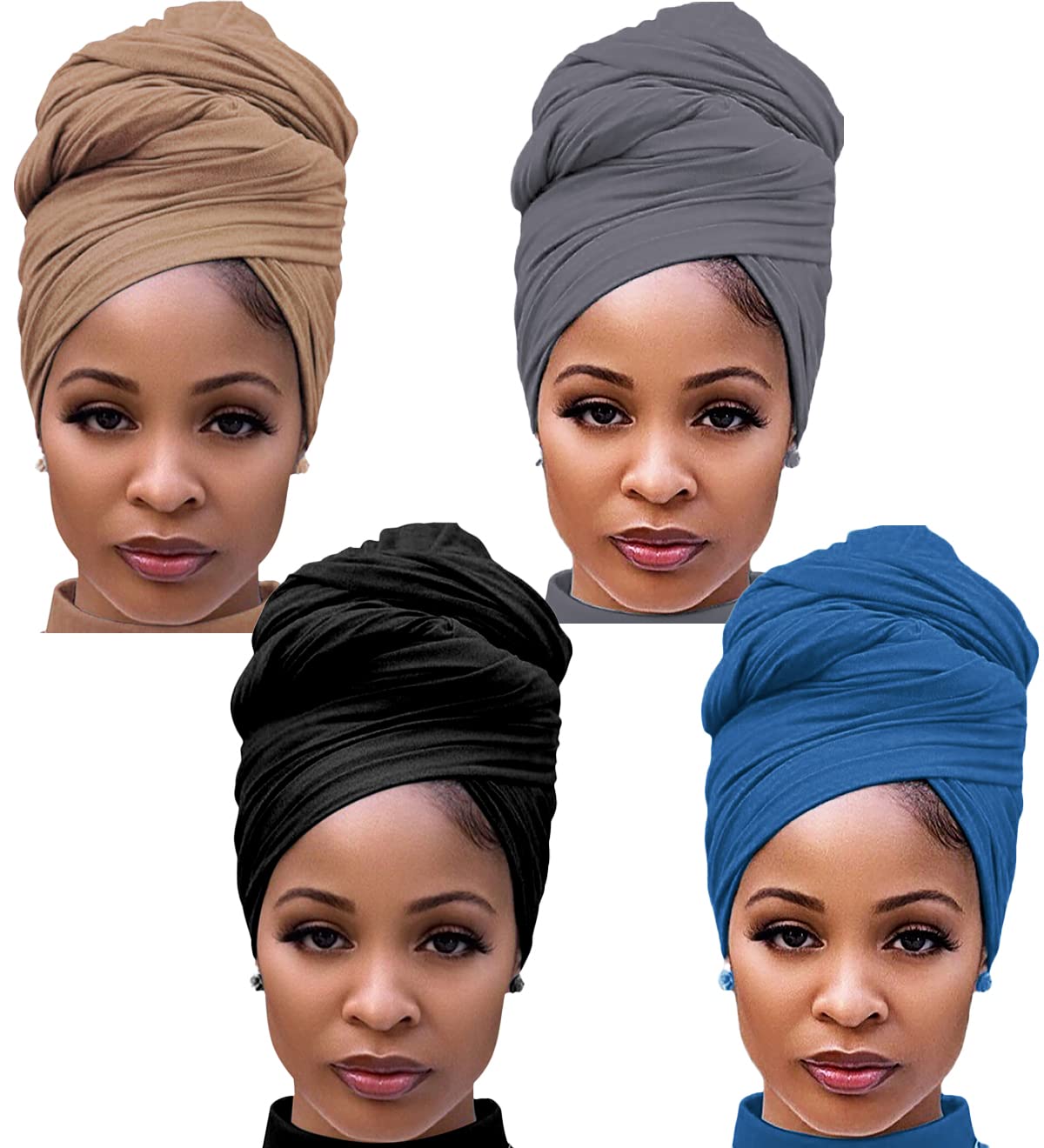 Harewom 4PCS Turban Head Wraps for Black Women African Hair Wraps Stretchy Headwraps Head Scarf for Women with Braids