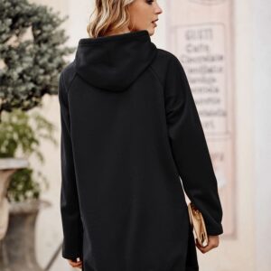 PRETTYGARDEN Women's Casual Pullover Sweatshirt Long Sleeve Split Hem Hoodie Dress with Kangaroo Pocket (Black,X-Large)