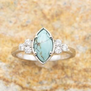 Elegant Rings Turquoise Ring for Women 3-in-1 Simulated Diamond CZ Ring Engagement Rings Bohemian Ring Jewelry (A, 8)