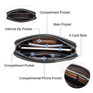 Contacts Clutch Purse Bag Leather for Men Anti Theft Wristlet Handbag Wallet Multiple Compartments Card Phone Holder Travel Bag