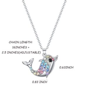 SUMFAN Dolphin Necklace Gifts for Girls Women,Rainbow Crystal Birthday Gifts Animal Jewelry Pendant Daughter (Cute Dolphin Necklace)