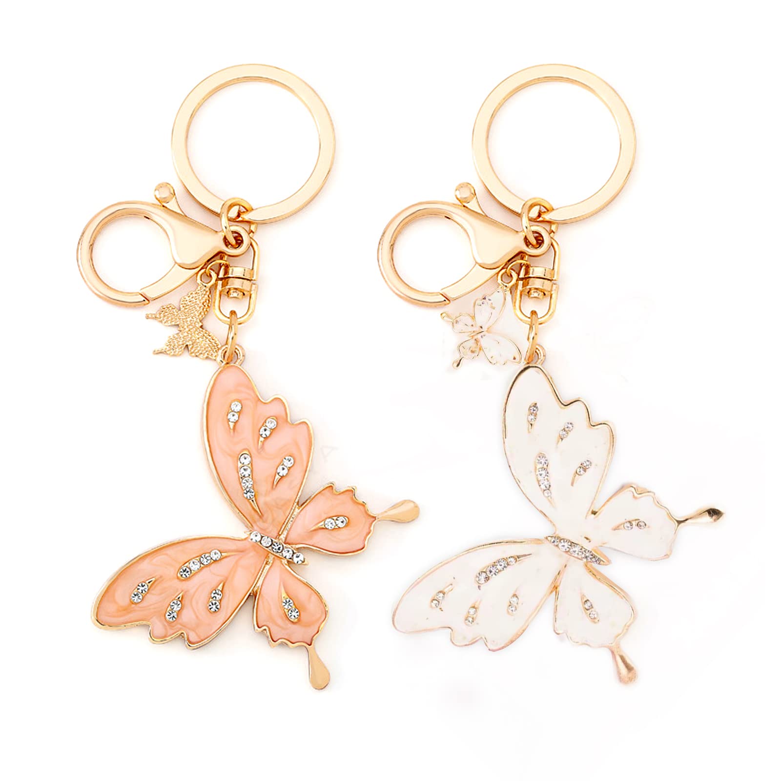 ROPAKED 2 Pieces Butterfly Keychain Cute Key Chains,Butterfly Gift,Crystal Bling Diamond keychain,Butterfly Accessories for Women Car Keys