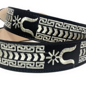 Men's Black western Embroidered Charro Belt, Cinto Charro Vaquero Bordado (44)