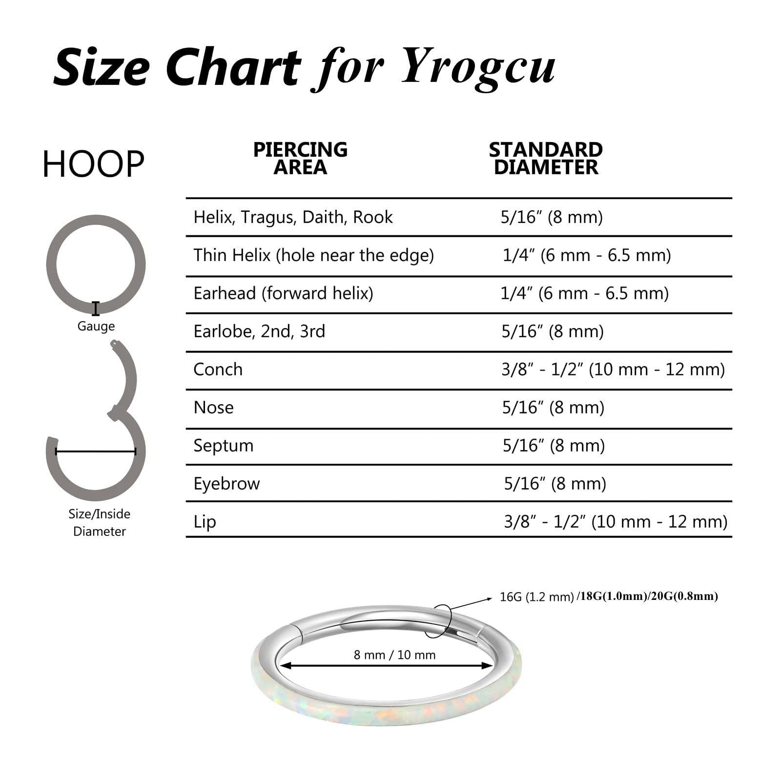 Yrogcu 16G 18G 20G 6mm7mm 8mm 10mm Stainless-Steel L-Shape Septum-Clicker Hinge Nose-Ring-Hoop-Studs:Lip Eyebow Segment Ring