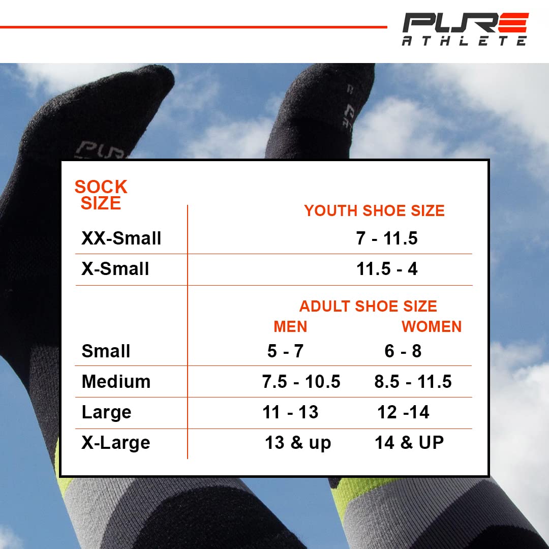 Pure Athlete Eco Friendly Winter Ski Socks - Sustainable Cold Weather Hiking Snowboard Socks (L, Black/Grey/Neon Green)