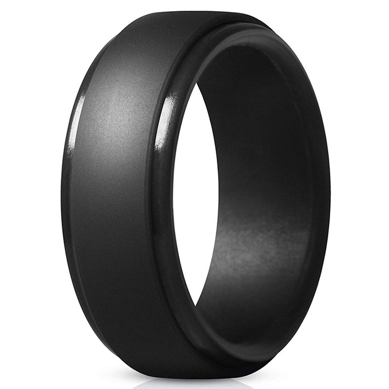 Men Women Silicone Ring Step Edge Rubber Rings Wedding Band - Soft & Flexible Durable Size 7-13 (Black, 8), Stainless Steel,Rose Gold,White,Purple