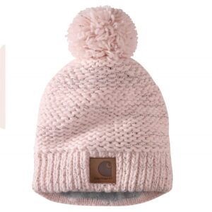 carhartt women's rib knit sherpa-lined pom beanie, pink salt, ofa