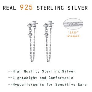 Reffeer Sterling Silver Chain Dangle Earrings for Women Teens Girls CZ Chain Drop Earrings Studs (A-Silver)