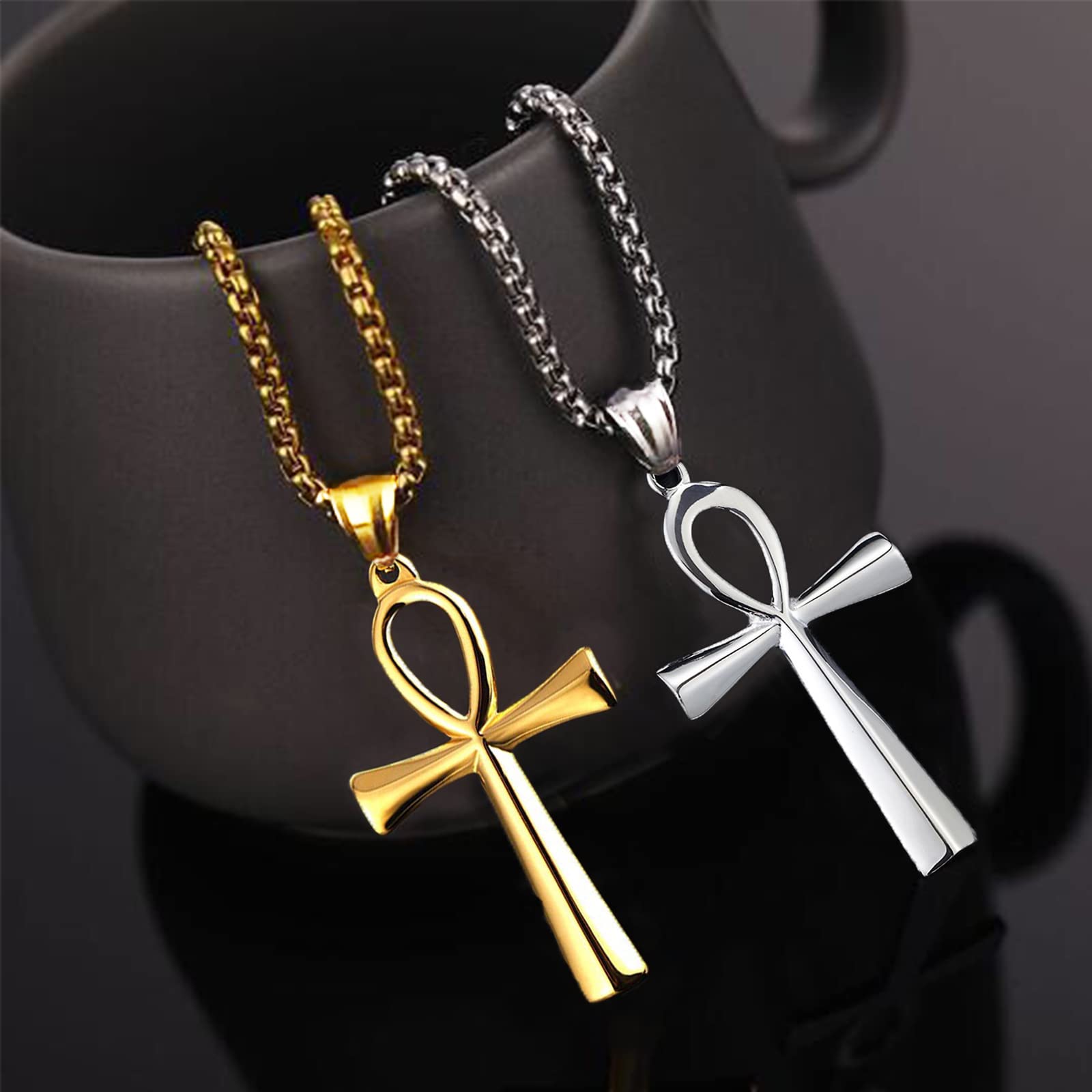 StoryEtain Ankh Necklace Coptic Ankh Cross Pendant Necklace Egyptian Jewelry Religious Ankh Necklace Christmas Gift for Women Men