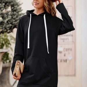 PRETTYGARDEN Women's Casual Pullover Sweatshirt Long Sleeve Split Hem Hoodie Dress with Kangaroo Pocket (Black,X-Large)