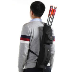 TOPARCHERY Back Canvas Arrow Quiver with 12'' Leather Arm Guard and Archery Hand Guard Protector for Left Hand Bundle