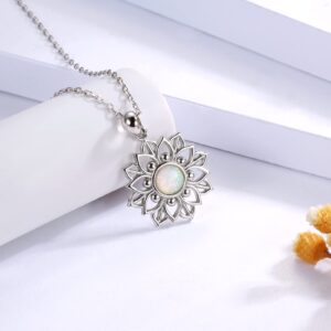 MANBU Sterling Silver Lotus Flower Necklace - Mandala Flower of Life Pendant Yoga Jewelry Gift for Women Yoga Lovers (Opal)